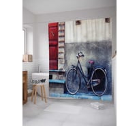 Штора (занавеска) для ванной JoyArty "Велосипед под домом" из сатена, 180х200 см с крючками, sc_18247