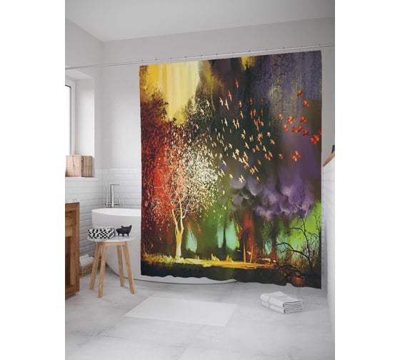 Штора (занавеска) для ванной JoyArty "Природное волшебство" из сатена, 180х200 см с крючками, sc_15831