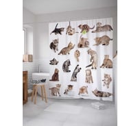 Штора (занавеска) для ванной JoyArty "Кошачьи игры" из сатена, 180х200 см с крючками, sc_15555