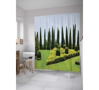 Штора (занавеска) для ванной JoyArty "Геометрические клумбы на газоне" из сатена, 180х200 см с крючками, sc_10340