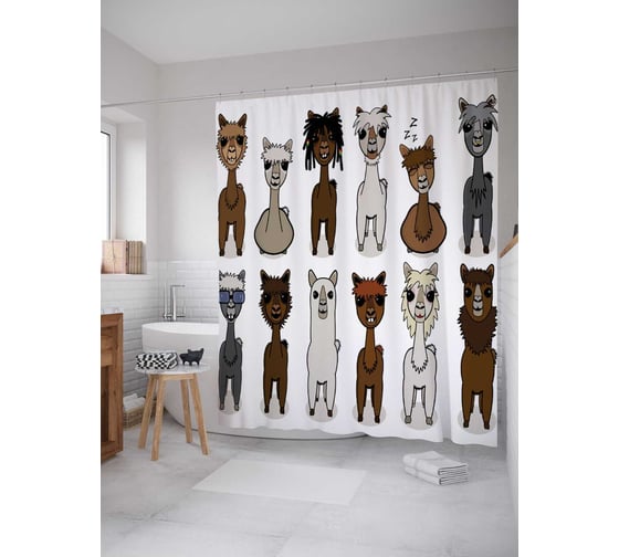 Штора (занавеска) для ванной JoyArty "Модные ламы" из сатена, 180х200 см с крючками, sc_15498 1