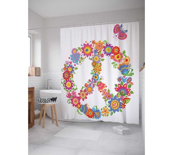 Штора (занавеска) для ванной JoyArty "Территория мира" из сатена, 180х200 см с крючками, sc_10970 1