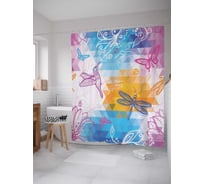 Штора (занавеска) для ванной JoyArty "Птица в мире насекомых" из сатена, 180х200 см с крючками, sc_18361