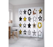 Штора (занавеска) для ванной JoyArty "Креативные звезды" из сатена, 180х200 см с крючками, sc_18383