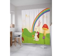 Штора (занавеска) для ванной JoyArty "Заяц с рюкзаком у радуги" из сатена, 180х200 см с крючками, sc_15978