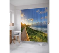 Штора (занавеска) для ванной JoyArty "Береговая дорога к солнцу" из сатена, 180х200 см с крючками, sc_16107