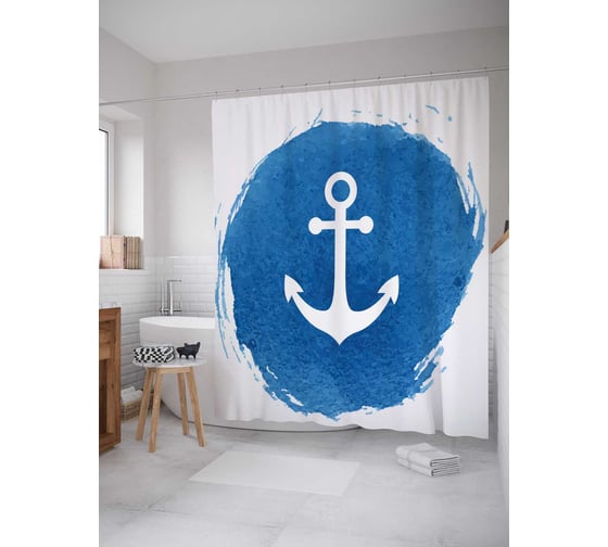 Штора (занавеска) для ванной JoyArty "Пятно с якорем" из сатена, 180х200 см с крючками, sc_15955 1