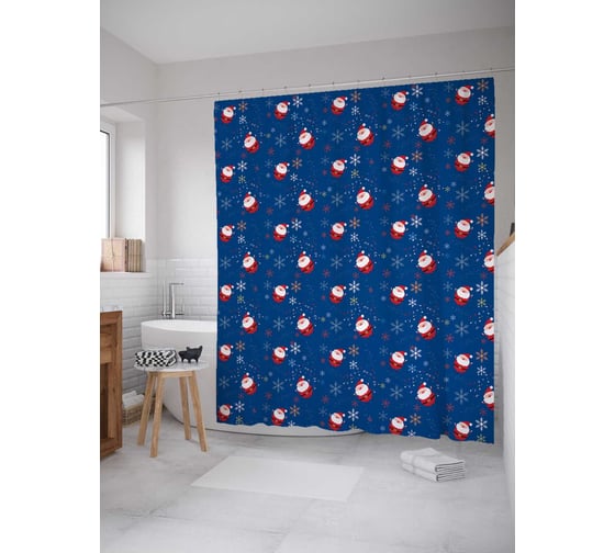 Штора (занавеска) для ванной JoyArty "Веселый Санта" из сатена, 180х200 см с крючками, sc_185480 1