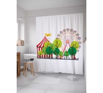 Штора (занавеска) для ванной JoyArty "Цирк в парке развлечений" из сатена, 180х200 см с крючками, sc_15465