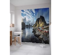 Штора (занавеска) для ванной JoyArty "Зима за рекой" из сатена, 180х200 см с крючками, sc_15512