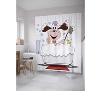 Штора (занавеска) для ванной JoyArty "Купающийся пес" из сатена, 180х200 см с крючками, sc_10379