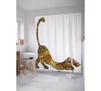 Штора (занавеска) для ванной JoyArty "Красочный кот с узорами" из сатена, 180х200 см с крючками, sc_15881