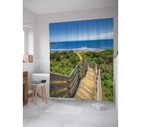 Штора (занавеска) для ванной JoyArty "Деревянный спуск к морю" из сатена, 180х200 см с крючками, sc_16134