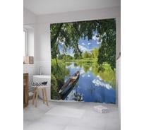 Штора (занавеска) для ванной JoyArty "Загадочная лодка на реке" из сатена, 180х200 см с крючками, sc_10291