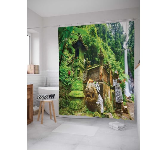 Штора (занавеска) для ванной JoyArty "Интересные фигурки" из сатена, 180х200 см с крючками, sc_16205 1