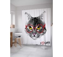 Штора (занавеска) для ванной JoyArty "Я люблю котов" из сатена, 180х200 см с крючками, sc_15571