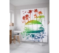 Штора (занавеска) для ванной JoyArty "Цветная фантазия на острове" из сатена, 180х200 см с крючками, sc_15508