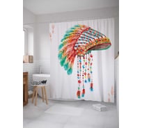 Штора (занавеска) для ванной JoyArty "Цветной убор вождя" из сатена, 180х200 см с крючками, sc_18420