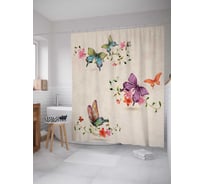 Штора (занавеска) для ванной JoyArty "Бабочки путешественники" из сатена, 180х200 см с крючками, sc_17052