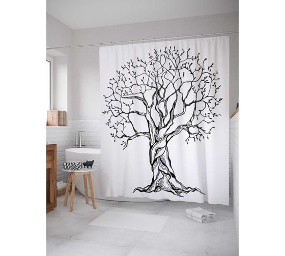 Штора (занавеска) для ванной JoyArty "Замерзающее дерево" из сатена, 180х200 см с крючками, sc_16026 1
