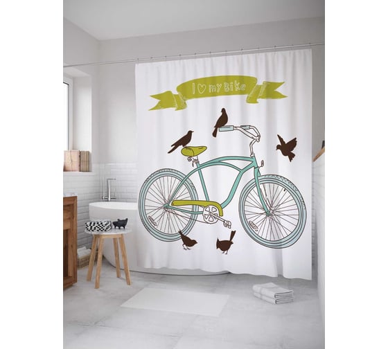 Штора (занавеска) для ванной JoyArty "Велосипедная любовь" из сатена, 180х200 см с крючками, sc_18251 1
