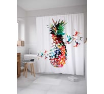 Штора (занавеска) для ванной JoyArty "Ананасовая иллюзия" из сатена, 180х200 см с крючками, sc_16774