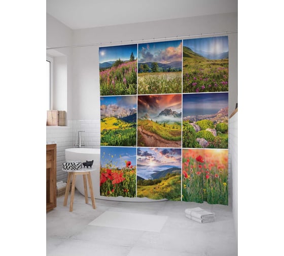 Штора (занавеска) для ванной JoyArty "Красота лета" из сатена, 180х200 см с крючками, sc_18460 1