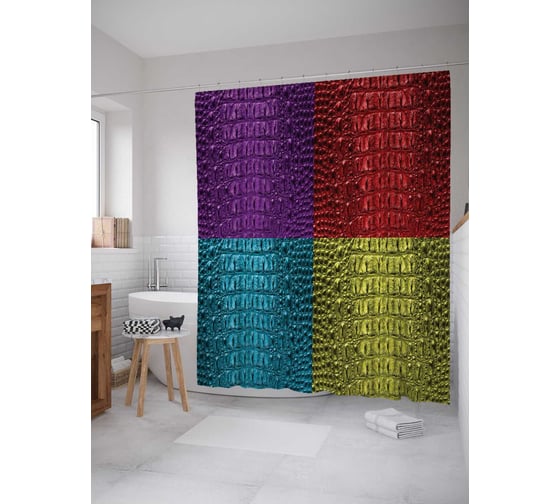 Штора (занавеска) для ванной JoyArty "Змеиные краски" из сатена, 180х200 см с крючками, sc_14052 1
