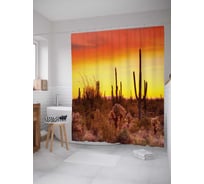 Штора (занавеска) для ванной JoyArty "Закат возле кактусов" из сатена, 180х200 см с крючками, sc_15718