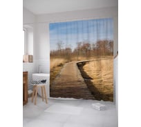Штора (занавеска) для ванной JoyArty "Дорога в осень" из сатена, 180х200 см с крючками, sc_16091