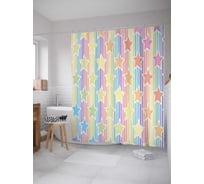 Штора (занавеска) для ванной JoyArty "Радужные звезды с полосами" из сатена, 180х200 см с крючками, sc_18387