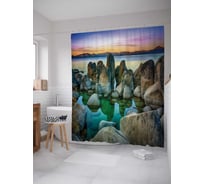 Штора (занавеска) для ванной JoyArty "Каменное ограждение" из сатена, 180х200 см с крючками, sc_18434