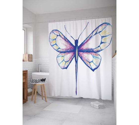 Штора (занавеска) для ванной JoyArty "Хрустальная стрекоза" из сатена, 180х200 см с крючками, sc_18363 1