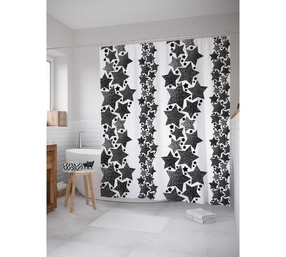 Штора (занавеска) для ванной JoyArty "Звездные тоннели" из сатена, 180х200 см с крючками, sc_18400 1