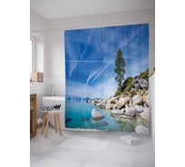 Штора (занавеска) для ванной JoyArty "Каменный берег" из сатена, 180х200 см с крючками, sc_18437