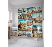 Штора (занавеска) для ванной JoyArty "Античный коллаж" из сатена, 180х200 см с крючками, sc_18454