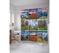 Штора (занавеска) для ванной JoyArty "Весенний коллаж" из сатена, 180х200 см с крючками, sc_18463