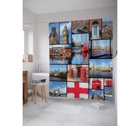 Штора (занавеска) для ванной JoyArty "Лондонский коллаж" из сатена, 180х200 см с крючками, sc_18467