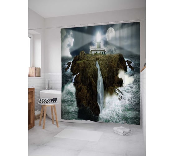 Штора (занавеска) для ванной JoyArty "Маяк Тридарангар" из сатена, 180х200 см с крючками, sc_16339 1