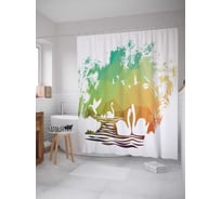 Штора (занавеска) для ванной JoyArty "Призрачные лебеди" из сатена, 180х200 см с крючками, sc_18483