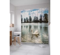 Штора (занавеска) для ванной JoyArty "Лебедь на охоте" из сатена, 180х200 см с крючками, sc_18480