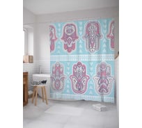 Штора (занавеска) для ванной JoyArty "Хамса с узорами" из сатена, 180х200 см с крючками, sc_19271