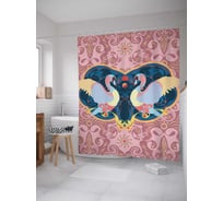 Штора (занавеска) для ванной JoyArty "Зеркальные лебеди" из сатена, 180х200 см с крючками, sc_18485