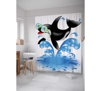Штора (занавеска) для ванной JoyArty "Касатка в очках" из сатена, 180х200 см с крючками, sc_18491