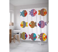 Штора (занавеска) для ванной JoyArty "Воображаемые рыбки" из сатена, 180х200 см с крючками, sc_18492