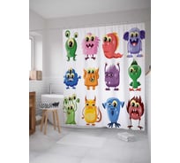 Штора (занавеска) для ванной JoyArty "Обаятельные монстрики" из сатена, 180х200 см с крючками, sc_18490