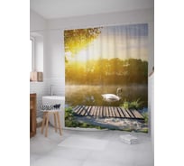 Штора (занавеска) для ванной JoyArty "Лебедь на прогулке" из сатена, 180х200 см с крючками, sc_18486