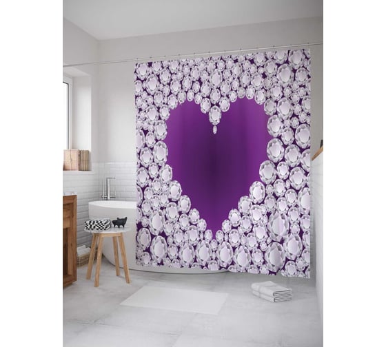 Штора (занавеска) для ванной JoyArty "Бриллиантовое сердце" из сатена, 180х200 см с крючками, sc_13309 1