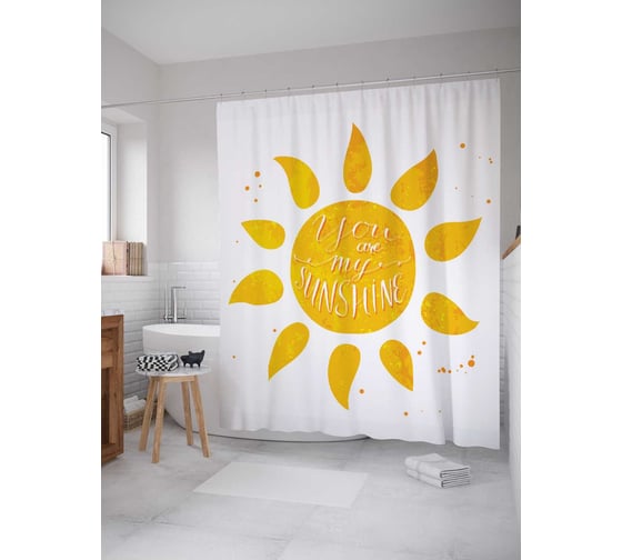 Штора (занавеска) для ванной JoyArty "Солнце признаний" из сатена, 180х200 см с крючками, sc_19578 1