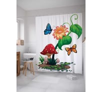 Штора (занавеска) для ванной JoyArty "Грибной цветок" из сатена, 180х200 см с крючками, sc_15983